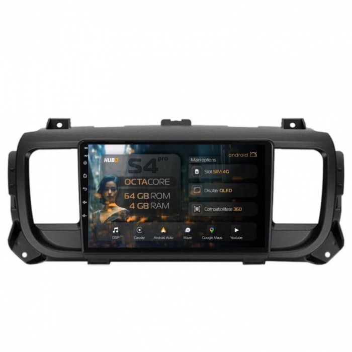 Navigatie Toyota Proace (2016+) 4GB RAM Android 13 Octacore Slot Sim 4G DSP GPS Wi-FI Carplay Android Auto USB Bluetooth Waze Touchscreen 9 Inch