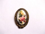 Brosa Sticla Handmade Trandafir Galben Rosu Floral 40mm Brose Fashion Cadou Femei