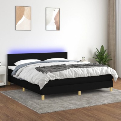 vidaXL Pat cu arcuri, saltea și LED, negru, 160x200 cm, textil 3133567 foto