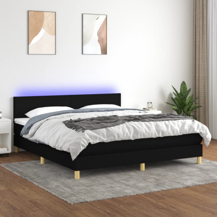 vidaXL Pat cu arcuri, saltea și LED, negru, 160x200 cm, textil 3133567