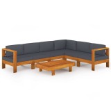 Cumpara ieftin Set mobilier gradina perne gri inchis, 7 piese, lemn acacia