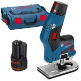 Bosch GKF 12V-8 - Masina de frezat cu 2 acumulatori Li-Ion 12 V 3 Ah 8 mm motor fara perii reglaj fin pornire lina valiza speciala