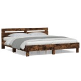 Cumpara ieftin Cadru de pat cu tablie stejar fumuriu 200x200 cm lemn prelucrat