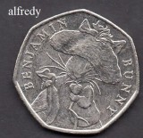 Moneda Anglia Marea Britanie 2017, 50 Pence Comemorativa Benjamin Bunny