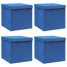 Cutii depozitare cu capace 4 buc. albastru 32x32x32 cm textil