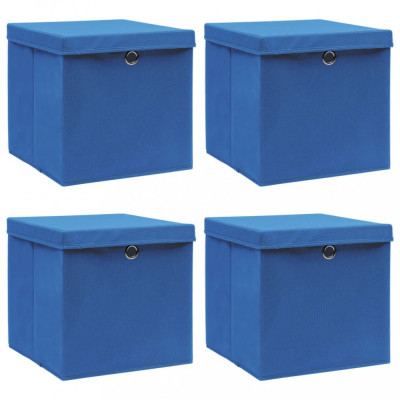 Cutii depozitare cu capace 4 buc. albastru 32x32x32 cm textil foto