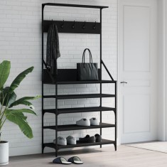 vidaXL Suport de haine cu raft de pantofi, negru, 90x34x184 cm