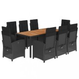 Cumpara ieftin Set mobilier de gradina cu perne, 9 piese, negru, poliratan