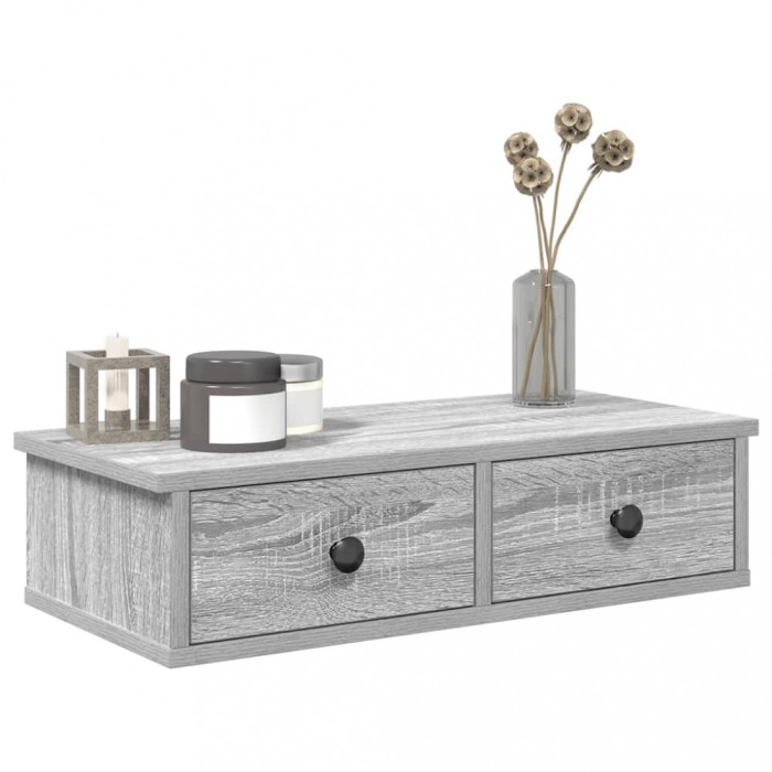 Gossi raft de perete cu sertare gri sonoma 60x25x15 cm lemn prelucrat