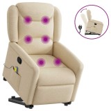 Cumpara ieftin Fotoliu masaj rabatabil cu ridicare, crem, material textil