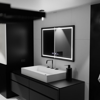 Oglinda LED Rectangulara, 120x80cm, Verite Majeste Noir Motion Glow Marcello, Sistem Dezaburire, Ceas &amp;amp; Termometru, Dimabila ModernLight Concept foto