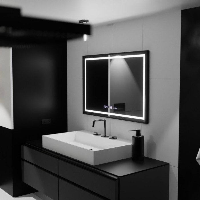 Oglinda LED Rectangulara, 120x80cm, Verite Majeste Noir Motion Glow Marcello, Sistem Dezaburire, Ceas &amp; Termometru, Dimabila ModernLight Concept