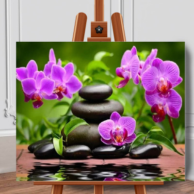 Set pictura pe numere (panza) Orhidee si pietre vulcanice 40x50 cm foto