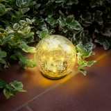 Lampa solara sfera sticla, 12 cm, 15 LED, Alb cald
