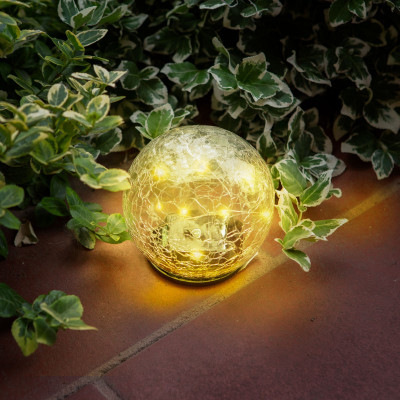 Lampa solara sfera sticla, 12 cm, 15 LED, Alb cald foto