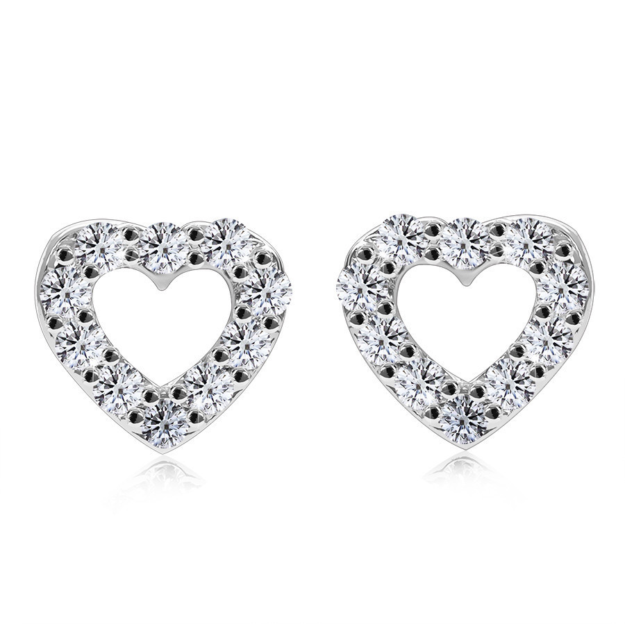 Cercei din aur alb de 9K - contur inimă, diamante strălucitoare,  transparente | Okazii.ro