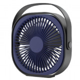 Mini ventilator pentru birou cu usb, Flippy, rotire 360 grade, 3 viteze, 4000 mA, 13.5 x 12,8, Albastru
