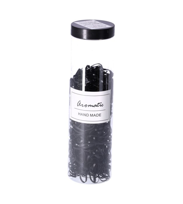 Set 600 bucati elastice de par, negru, cu cutie de depozitare din plastic