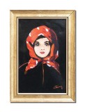 Cumpara ieftin Tablou celebru pictat manual inramat, Fetita cu basma rosie, 35x25cm ulei panza, reproducere Nicolae Grigorescu