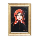 Tablou celebru pictat manual inramat, Fetita cu basma rosie, 35x25cm ulei panza, reproducere Nicolae Grigorescu