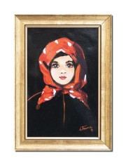 Tablou celebru pictat manual inramat, Fetita cu basma rosie, 35x25cm ulei panza, reproducere Nicolae Grigorescu