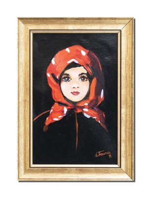 Tablou celebru pictat manual inramat, Fetita cu basma rosie, 35x25cm ulei panza, reproducere Nicolae Grigorescu foto