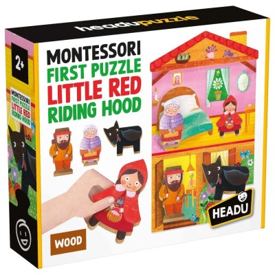Headu - Montessori primul meu puzzle Scufita Rosie ce include 4 forme din lemn foto