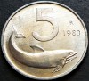 Moneda 5 LIRE - ITALIA, anul 1980 * cod 2744 B = UNC, Europa, Aluminiu