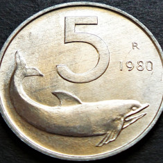 Moneda 5 LIRE - ITALIA, anul 1980 * cod 2744 B = UNC