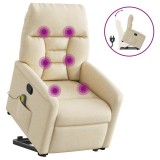 Fotoliu Masaj Rabatabil cu Ridicare vidaXL, Crem, Textil, Functie Inclinare 135&deg;, Suport Pahare, Buzunar Lateral, 110 kg