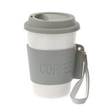 Cumpara ieftin Cana de voiaj Pufo Love Coffee din ceramica cu protectie termica pentru cafea sau ceai, 415 ml, alb/verde
