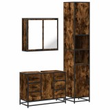 Cumpara ieftin Set mobilier de baie, 3 piese, stejar fumuriu, lemn prelucrat