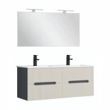 Set Mobilier Baie Leziter Trent 120 cm - Lavoar Ceramic, Oglinda, Gri Antracit, Montat pe Perete, Soft-Close Sertare