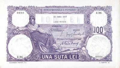 REPRODUCERE bancnota 100 lei 22 iunie 1917 Romania foto
