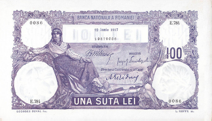 REPRODUCERE bancnota 100 lei 22 iunie 1917 Romania