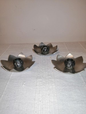 3x suport lumanare vintage forma floare de lotus staniu cositor PERLETINN Norvegia foto