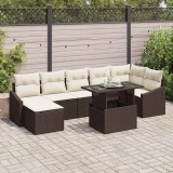 VidaXL Set de canapele de grădină 8 piese cu perne maro din rattan poliesteric.