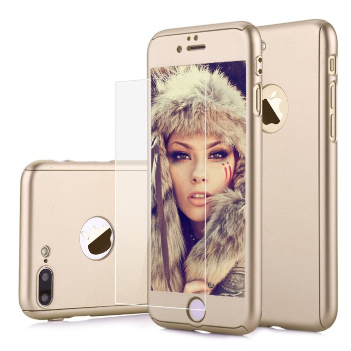 Husa telefon Iphone 6/6S ofera protectie 360&deg; Ultrasubtire + Folie Sticla Securizata - Gold