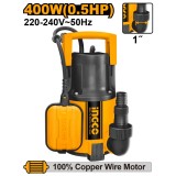 Pompa submersibila cu plutitor 400W, 117L/min, 8m, apa curata, INGCO SPC4008