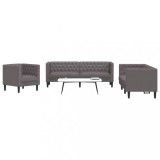VidaXL Set canapele Chesterfield cu 3 locuri, gri, piele eco.