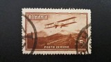 Regatul Rom&acirc;niei 1928 Marcă Poștală Aeriană "Biplan deasupra Carpaților" (5 Lei Sepia / Maro) Ștampilată - TG1