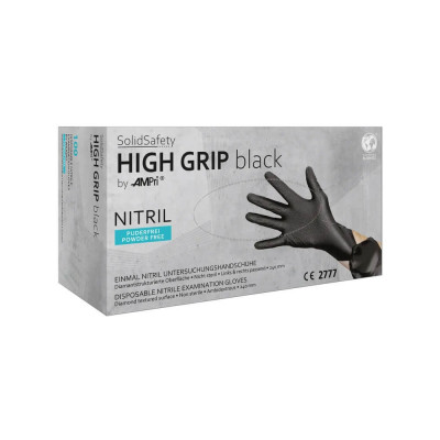 Manusi Nitril Texturate AMPri Solid Safety High Grip Black, Negru, M, 100 buc foto