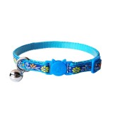 Zgarda ajustabila cu clopotel pentru pisici, imprimeu floral brodat, 20-32cm/1cm, Albastru, Ropet