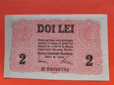 Bancnota 2 lei BGR (Banca Generala Romana) 1917 ocupatia germana UNC++ foto