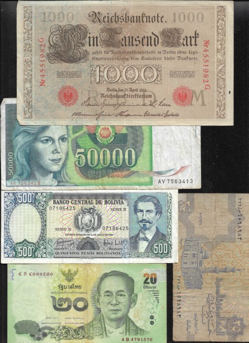 Set 5 bancnote de prin lume adunate (cele din imagini) #393