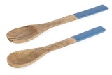 Cumpara ieftin Set 2 linguri servire salata lemn mango maro email albastru 6,5x1x28h