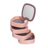 Organizator Bijuterii cu Oglinda Roz, 4 Compartimente, Plastic ABS, 16x10cm - Cutie Depozitare Cercei, Inele, Coliere