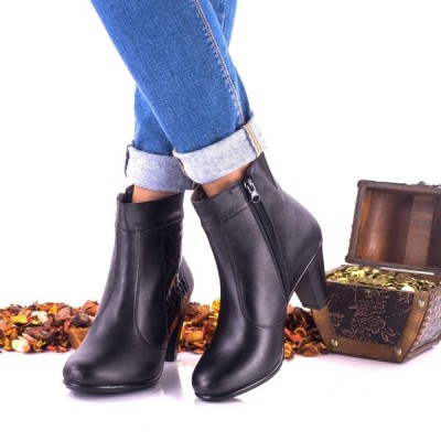 Botine dama negre, din piele naturala,croco,toc 6cm - NA03 foto
