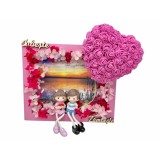 Tablou decorativ cu cuplu, inima si flori (roz)