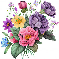 Sticker decorativ, Flori, Multicolor, 64 cm, 1216STK-7
